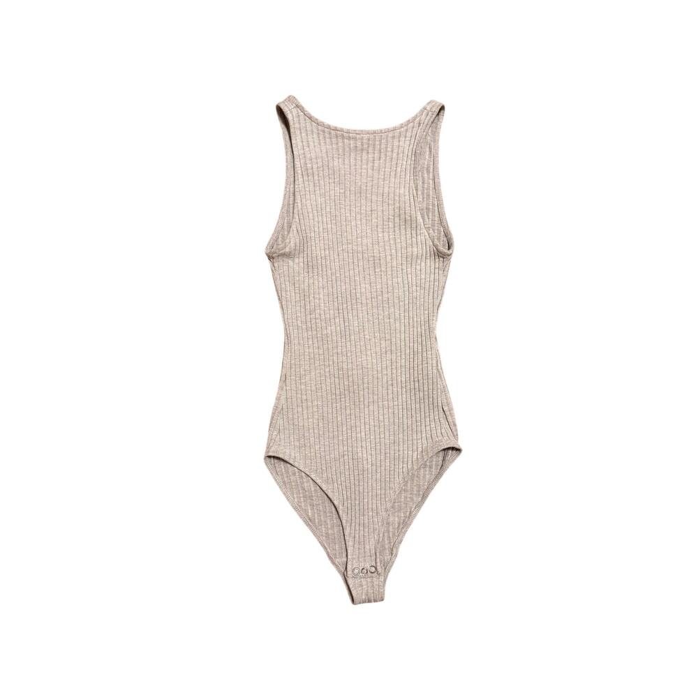Abercrombie & Fitch Gray Ribbed Criss Cross Back Bodysuit – XS